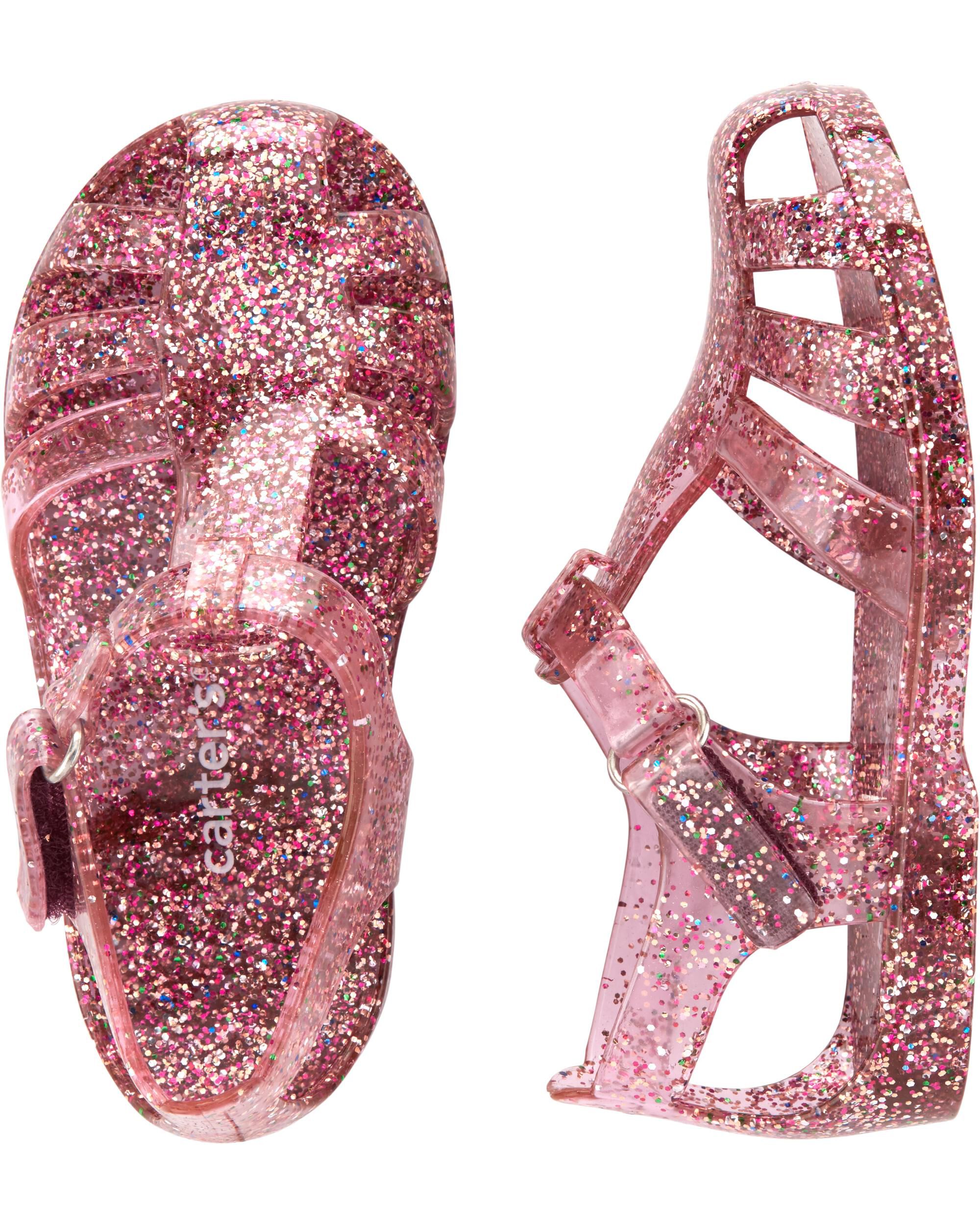 pink glitter jelly sandals