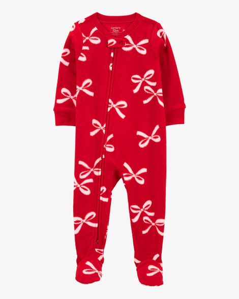  Product image 1 of Baby 1-Piece Christmas Bow Fleece Footie Pajamas