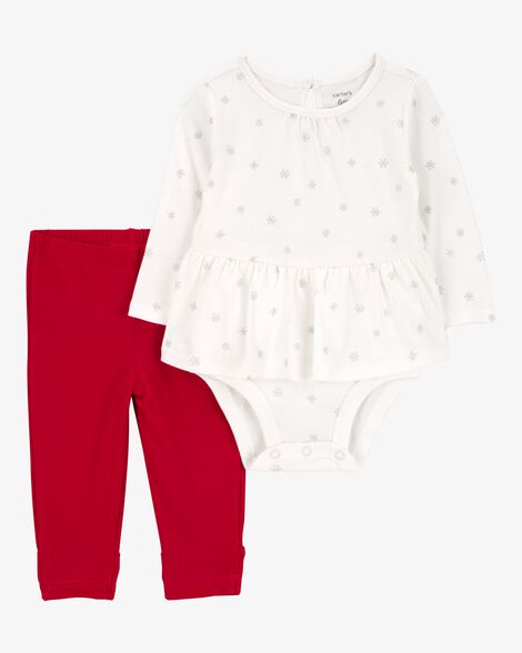  Product image 1 of Baby 2-Piece Snowflake Peplum Bodysuit Pant Set