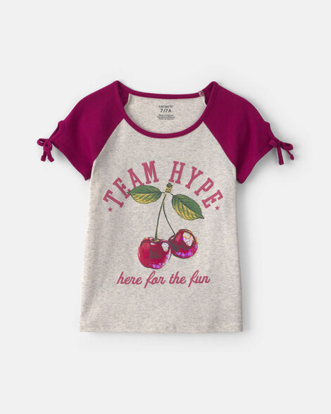 girls 'team hype' cherry graphic tee - grey/burgundy