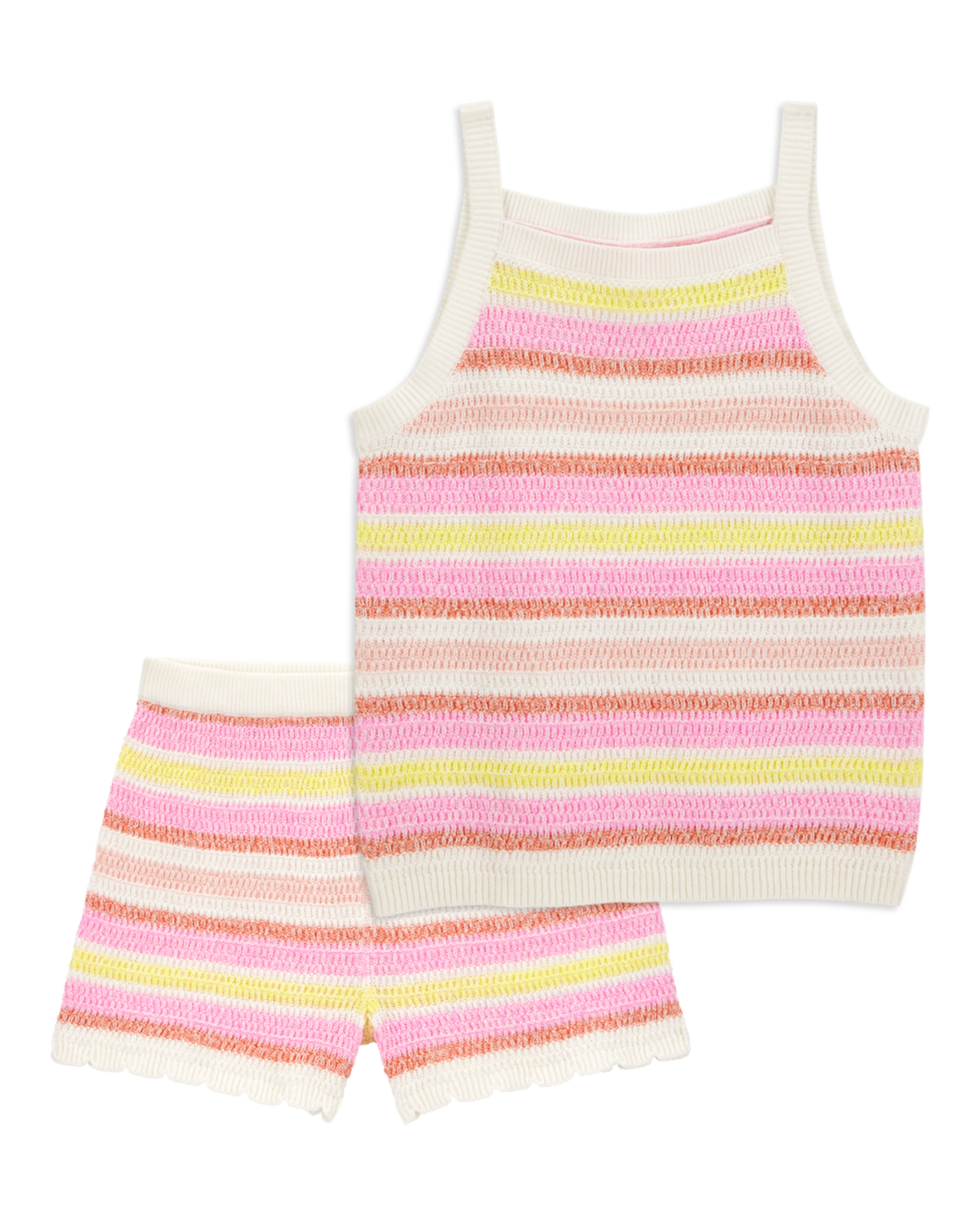 Kid 2-Piece Striped Sweater Crochet Knit Tank & Shorts Set