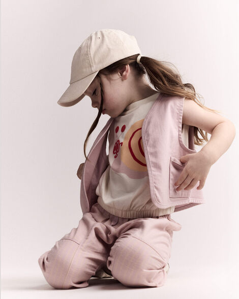 Toddler Girl Cropped Vest with Otter Pockets - Light Pink