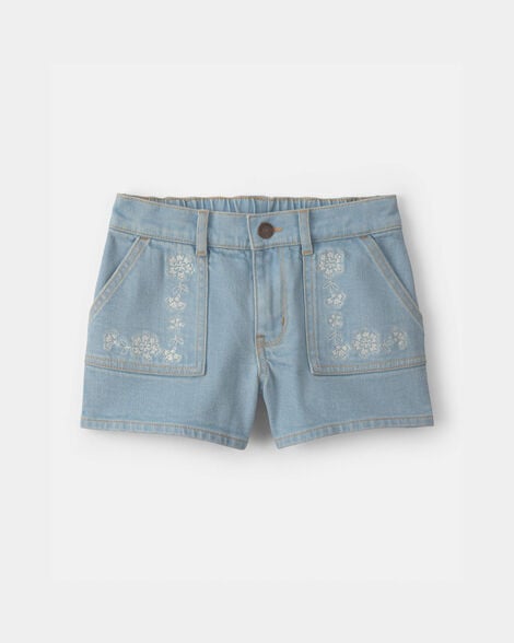 Girls Floral Denim Shorts - Light Wash