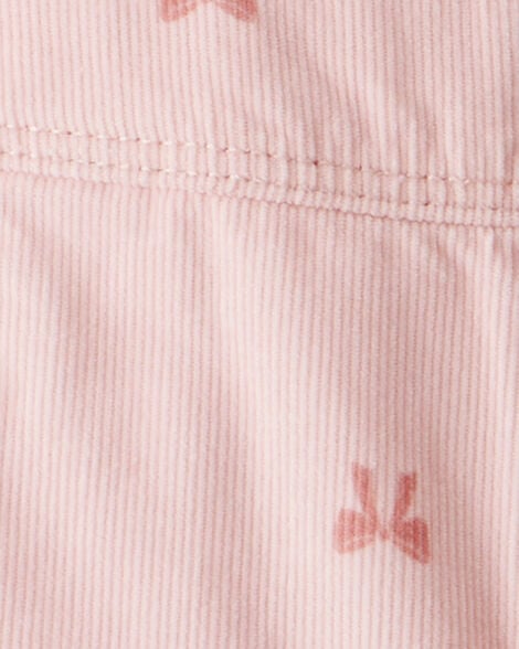 Baby Girl Bow Print Corduroy Overalls - Pink
