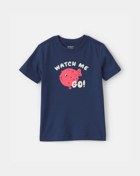 toddler boy puffer fish graphic tee - navy
