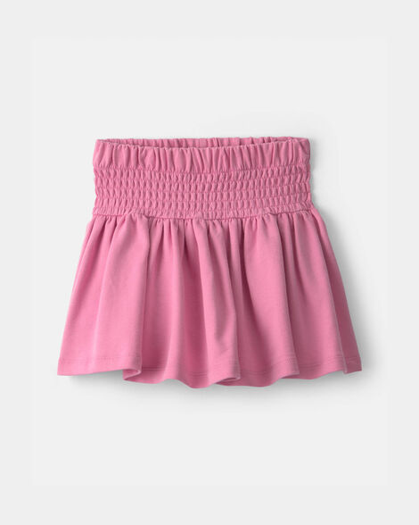 girls french terry smocked skort - pink