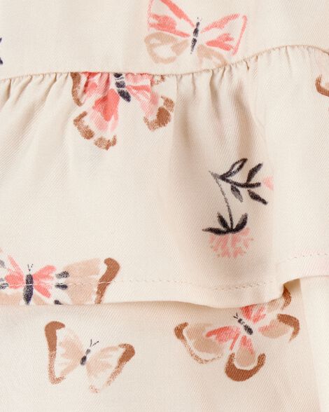  Product image 4 of Toddler 2-Piece Flutter-Sleeve Rib Tank & Butterfly Ruffle Skort Set - Pink/Ivory