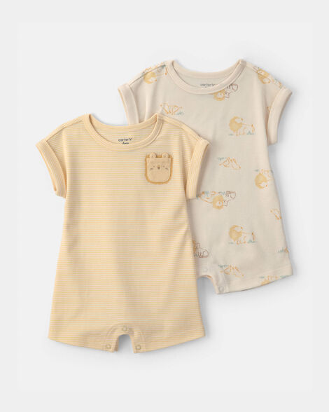 baby 2-pack lion short-sleeve rompers - yellow/ivory