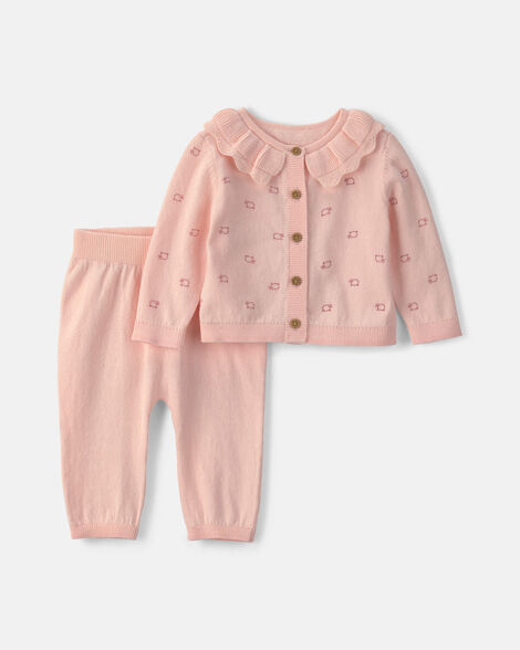 baby girl 2-piece sheep long-sleeve top & pant set - pink