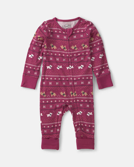 baby fair isle purelysoft™ 2-way zip sleep & play pajamas - burgundy