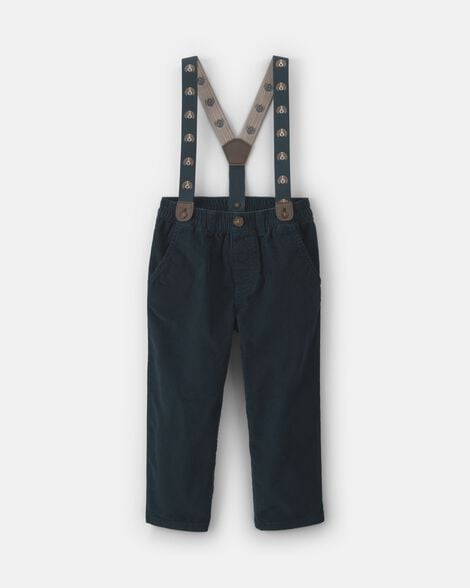 toddler boy corduroy suspender pants - navy blue
