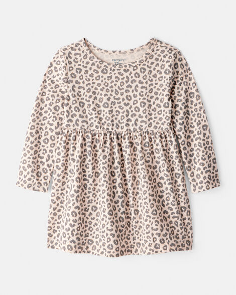 baby girl leopard print long-sleeve dress - brown