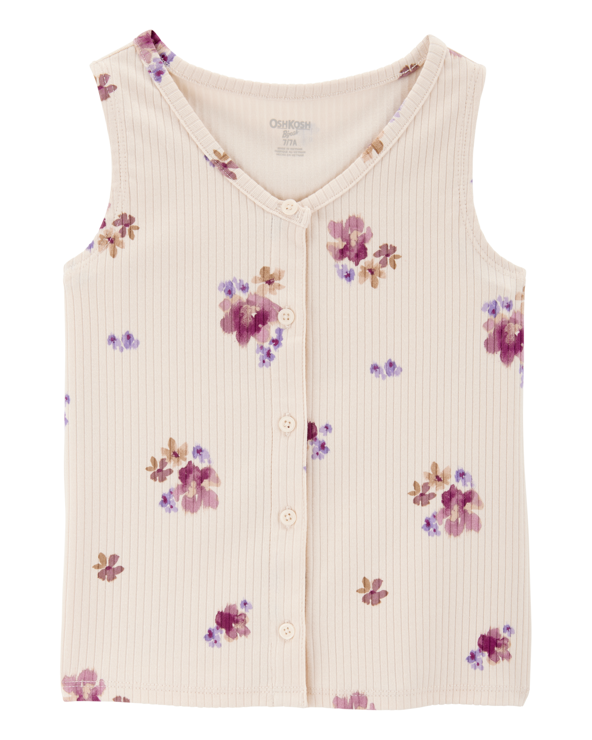 Kid Floral Print Button-Down Ribbed Tank - Ivory - OshKosh