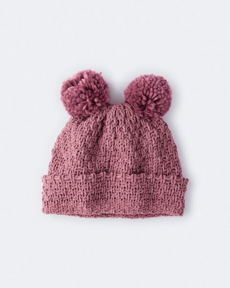 Toddler Girl Pom Pom Beanie - Burgundy
