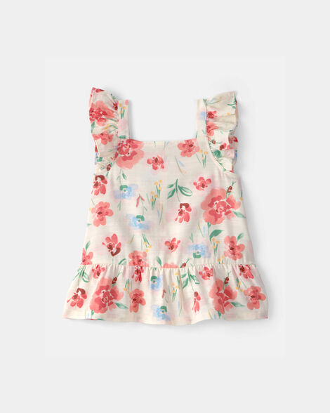 toddler girl floral peplum top - cream