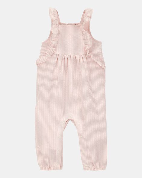 baby striped seersucker jumpsuit - pink