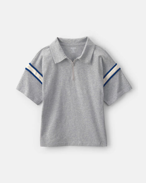 Boys Striped Polo Shirt - Grey/Navy Blue