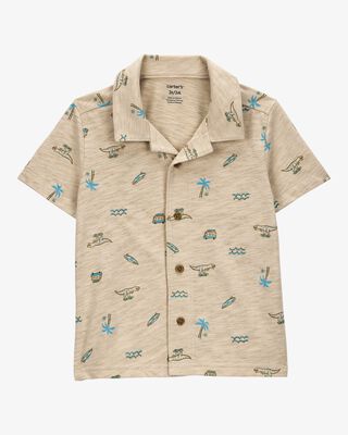 Product image 1 of Toddler Beach Print Knit Short-Sleeve Fashion Top - Khaki