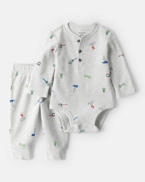 baby boy 2-piece construction thermal bodysuit & pant set - grey