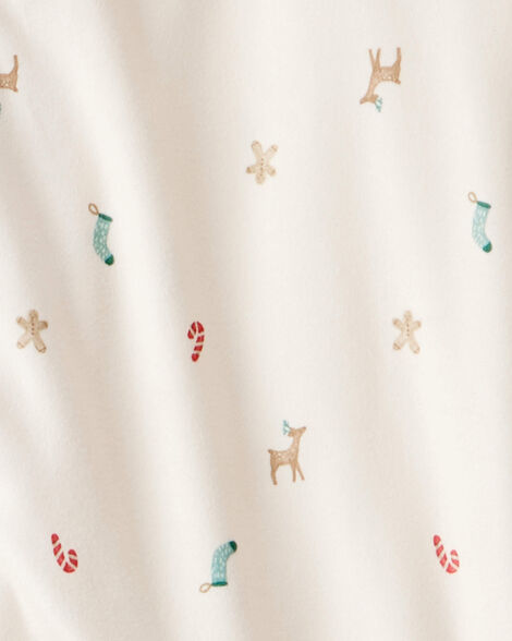 Toddler Mini Christmas Fleece Long-Sleeve Loose Fit 2-Piece Pajamas - White