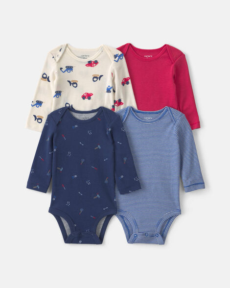 baby boy 4-pack construction long-sleeve multipack bodysuits