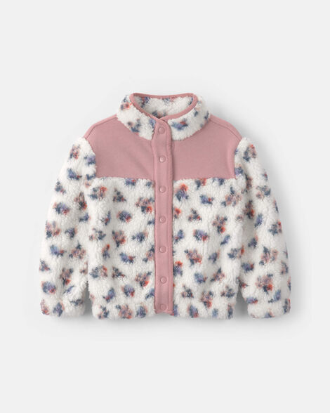Toddler Girl Floral Fleece Jacket - Pink/White