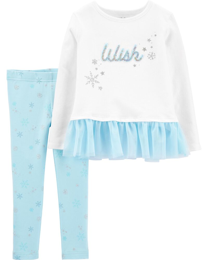 2 Piece Wish Peplum Top Snowflake Legging Set Carters Com