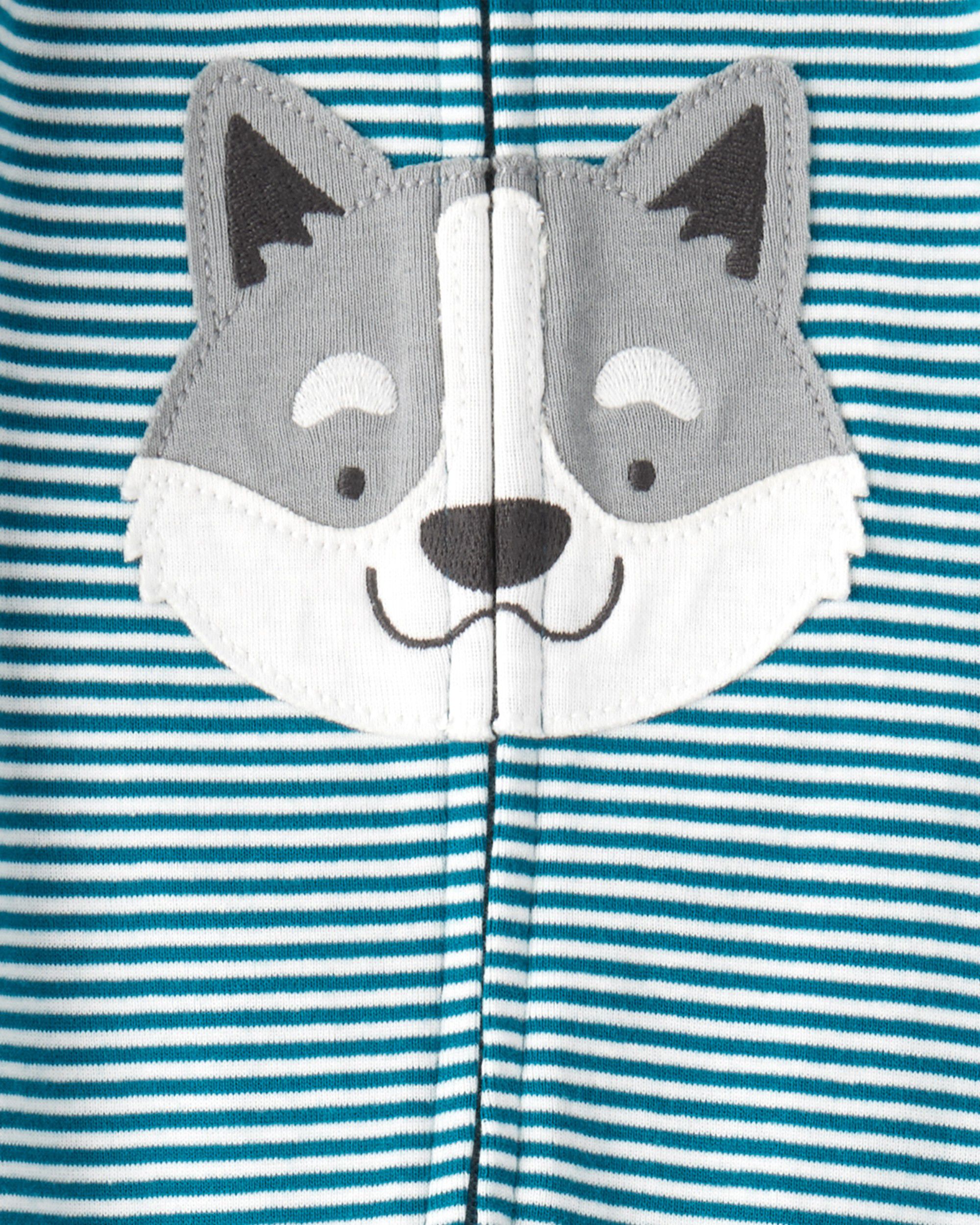 Baby Boy Dog Striped 100% Cotton Snug Fit 2-Way Zip 1-Piece Pajamas - Blue