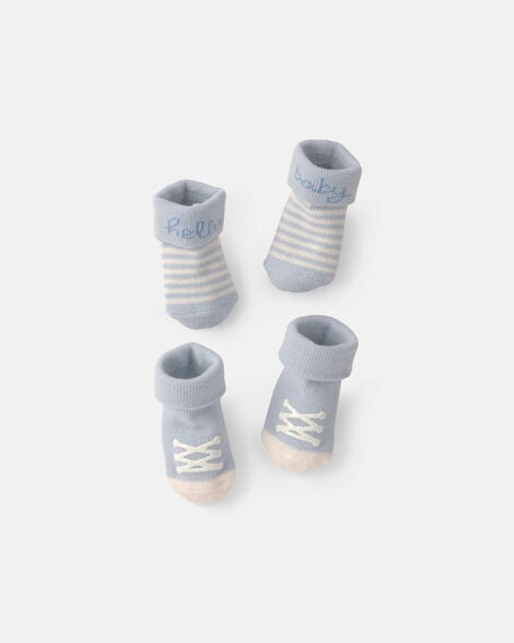 baby boy 2-pack 'hello baby' foldover booties - blue