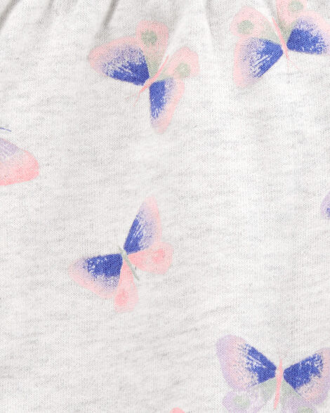 Baby Butterfly Print Pull-On French Terry Shorts - Grey