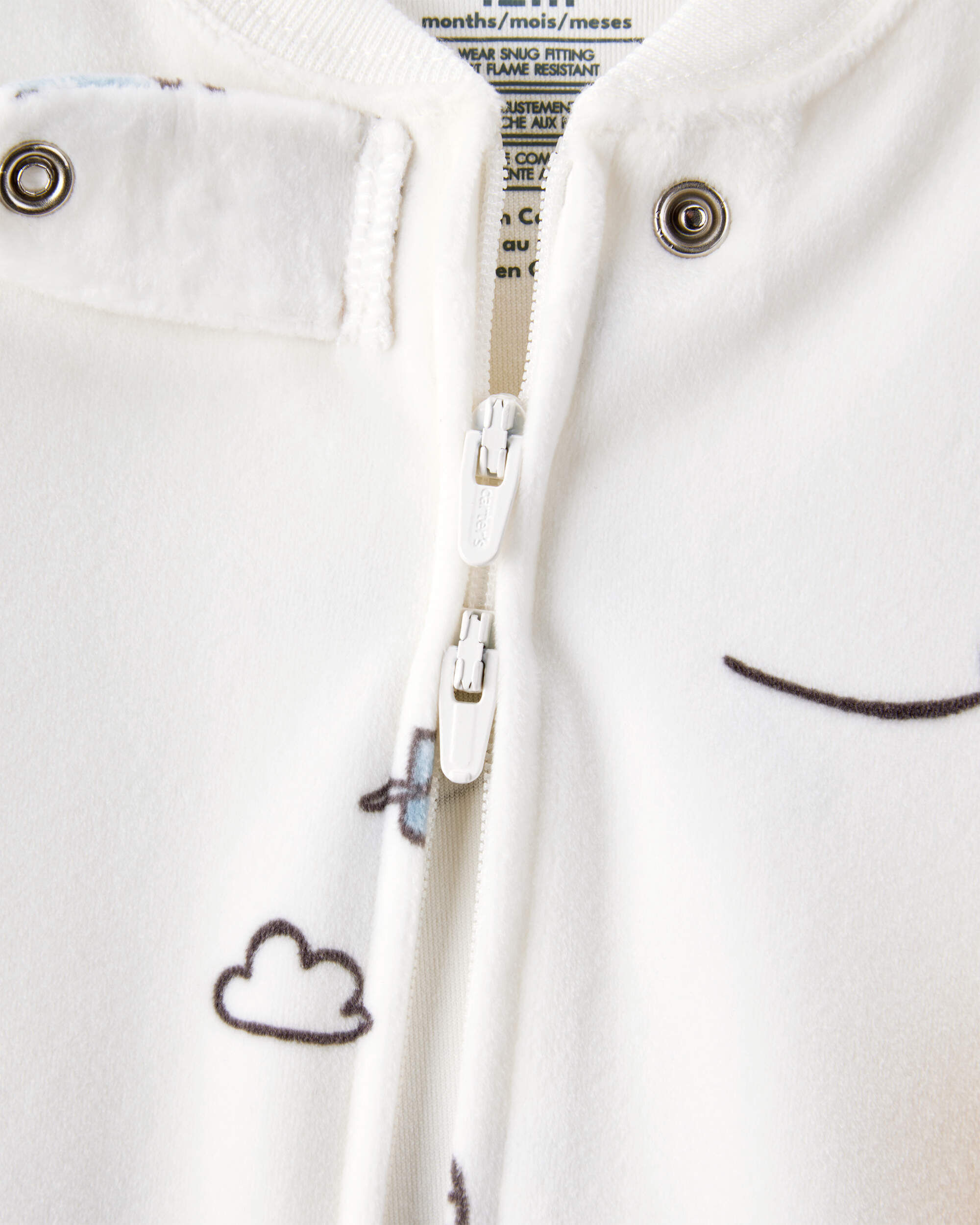 Toddler Boy Helicopter Print Snug Fit Long-Sleeve 2-Way Zip 1-Piece Pajamas - White