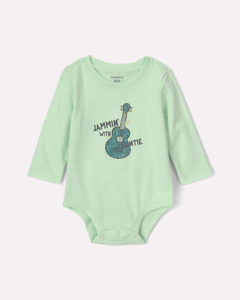 baby boy 'jammin' with auntie' long-sleeve graphic bodysuit - green