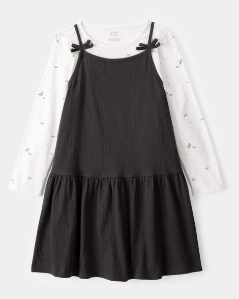 Product image 1 of Kid 2-Piece Bow Print Tee & Tank Dress Set - Black/Ivory