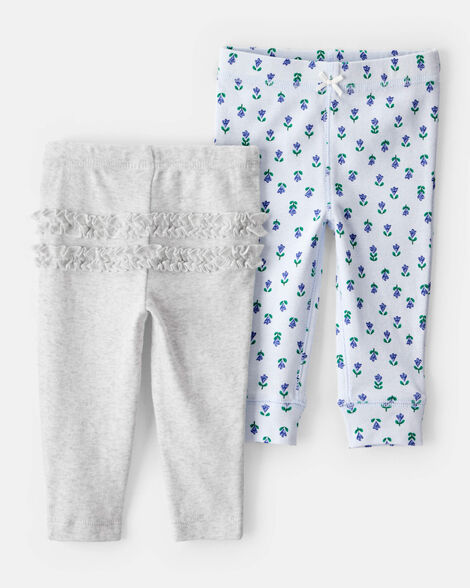 baby 2-pack floral pull-on pants - grey/blue