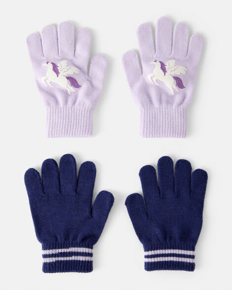 girls 2-pack unicorn winter gloves - purple/blue