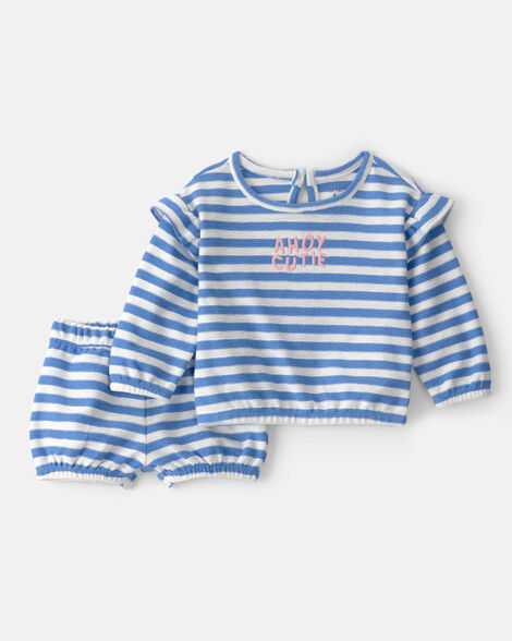 baby girl 'ahoy cutie' 2-piece top & short set - blue