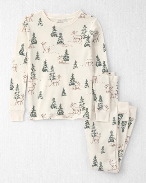 Kids 2-Piece Organic Cotton Pajamas in Reindeer Forest