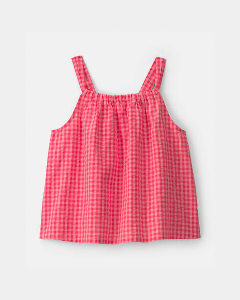 girls gingham tank top - pink