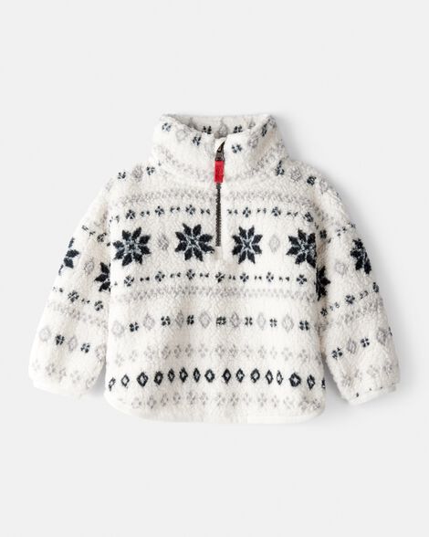 baby girl fairisle sherpa quarter-zip pullover - white