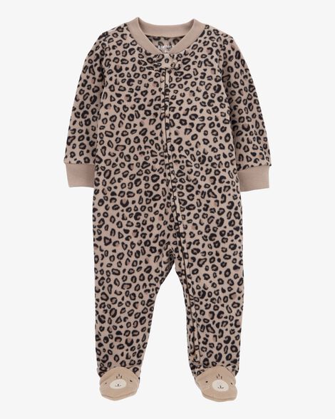 Product image 1 of Baby Leopard Zip-Up Fleece Footie Sleep & Play Pajamas
