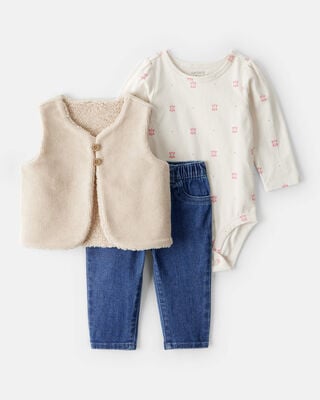 Baby Girl 2-Piece Brushed Sweater & Pant Set - Brown