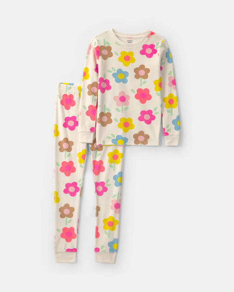 girls 2-piece floral dreamplush snug fit pajama set - white