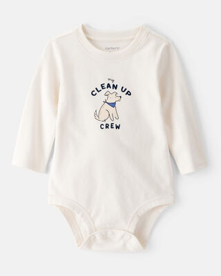 Baby Cotton Long-Sleeve Graphic Bodysuit - Blue