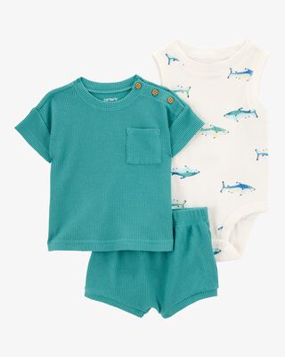 Product image 1 of Baby 3-Piece Shark Outfit Set - Green