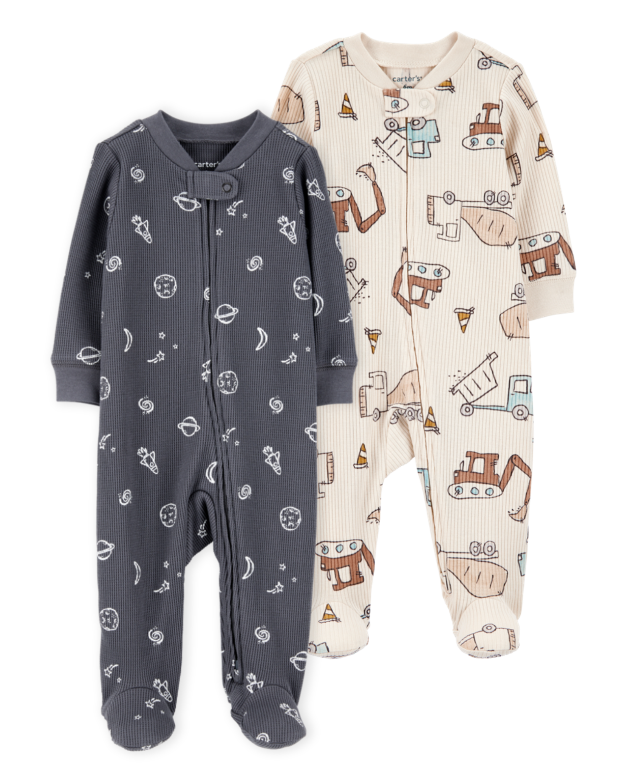 Baby 2-Pack  Ribbed 2-Way Zip Sleep & Play Pajamas - Grey/Ivory