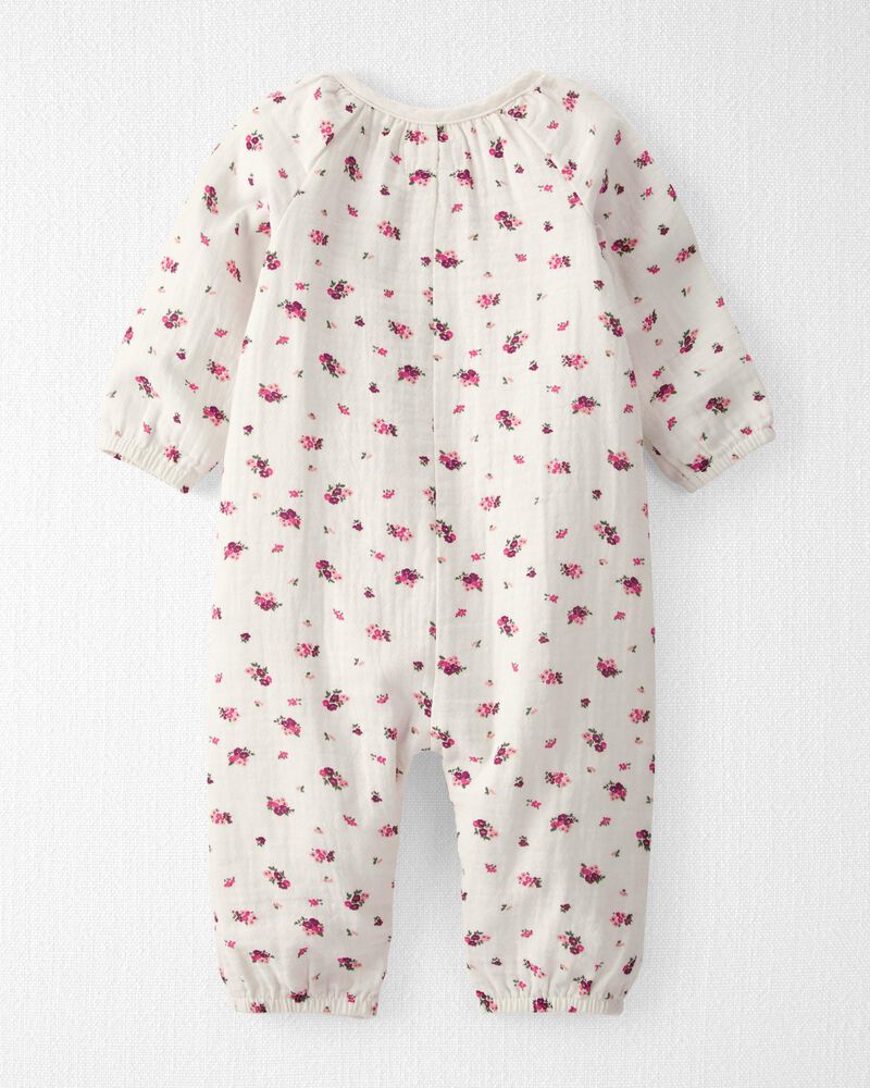 Baby Cream, Floral Organic Cotton Gauze Jumpsuit