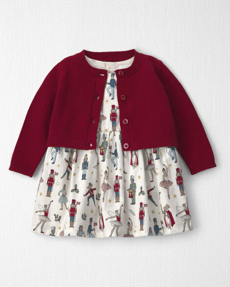 Baby Girl 2-Piece Organic Cotton Cardigan Dress Set in Nutcracker
