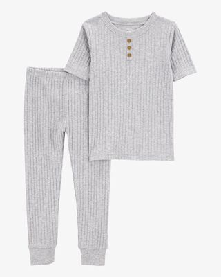 Product image 1 of Toddler Solid Ribbed Cotton Blend 2-Piece Pajamas - Grey