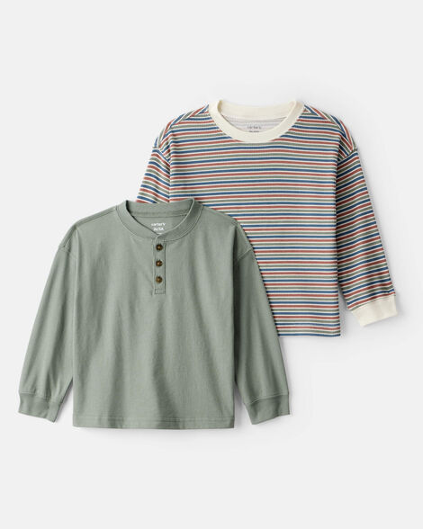 toddler boy 2-pack long-sleeve t-shirts - grey/green