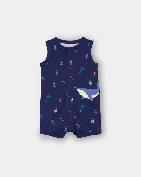 baby boy whale romper - navy blue
